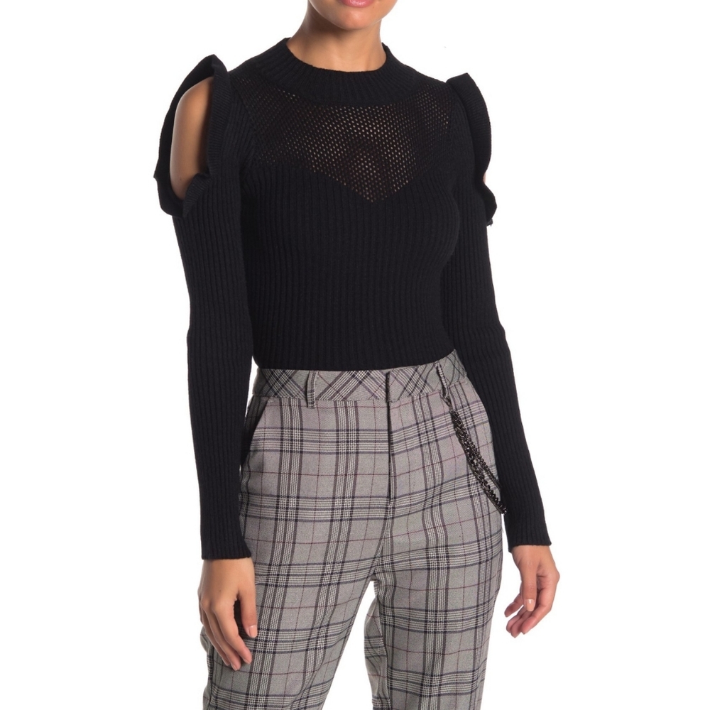 Honey Punch Ruffle Cold Shoulder Crop Sweater
